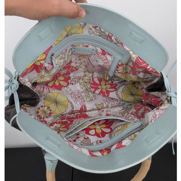 VTG Y2K Kate Landry Matching Handbag & Clutch Set Brown Woven Blue Leather Trim - Picture 5 of 14